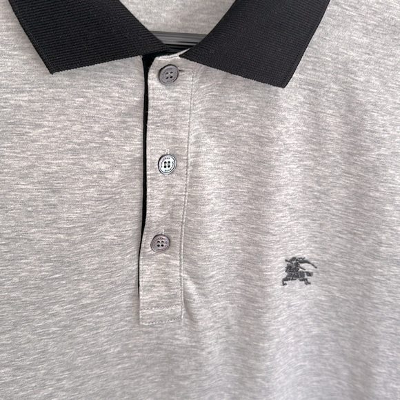 Like New Burberry London Gray and Black Cotton Stretch Polo Shirt Medium Size - Picture 3 of 10